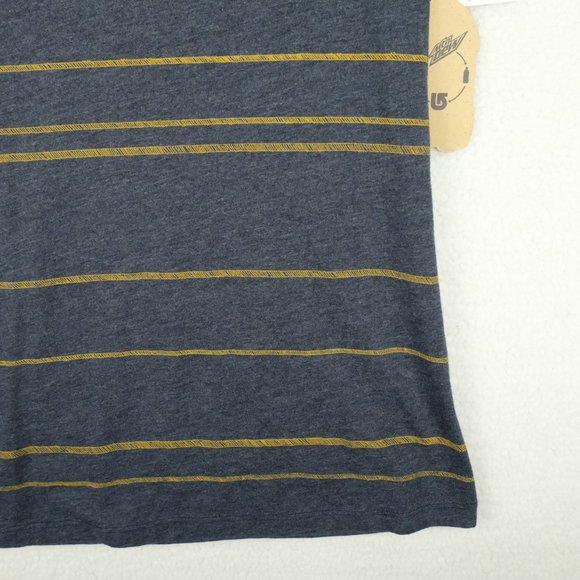 Mtn Dew Womens Shirt Top Small Gray Yellow Stripes V Neck Recycled Stretch - Picture 4 of 11